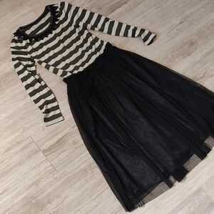 Whimsigoth Striped Dress With Black Tulle Skirt Medium EUC